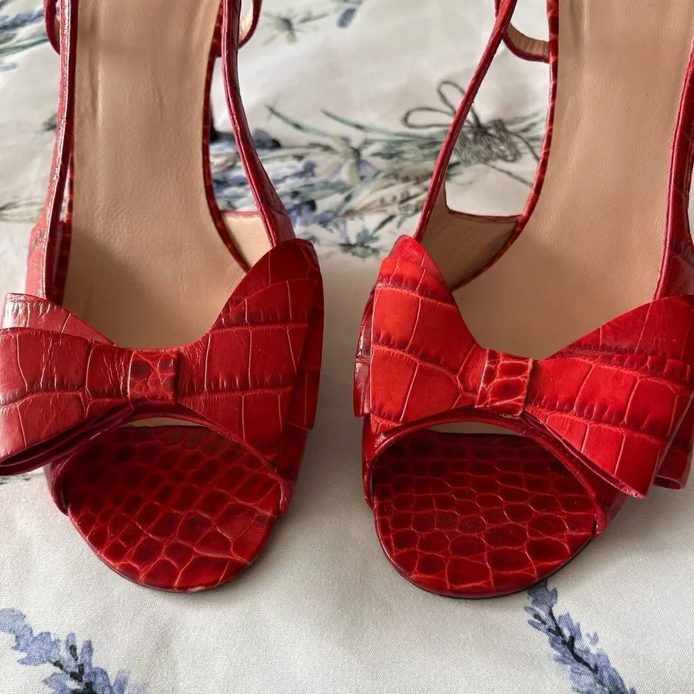‎Stuart Weitzman Red Croc Embossed Sandal heels